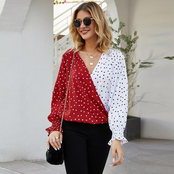 women's blouses & shirts 2021 spring and summer fashion splicing polka dot long sleeve casual shirt women deep v neck, White
women's blouses & shirts 2021 spring and summer fashion splicing polka dot long sleeve casual shirt women deep v neck, White