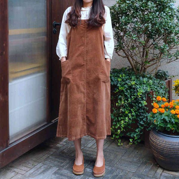 johnature women vintage corduroy dresses spaghetti strap pockets autumn solid color women clothes casual dresses 210521, Black;gray
johnature women vintage corduroy dresses spaghetti strap pockets autumn solid color women clothes casual dresses 210521, Black;gray