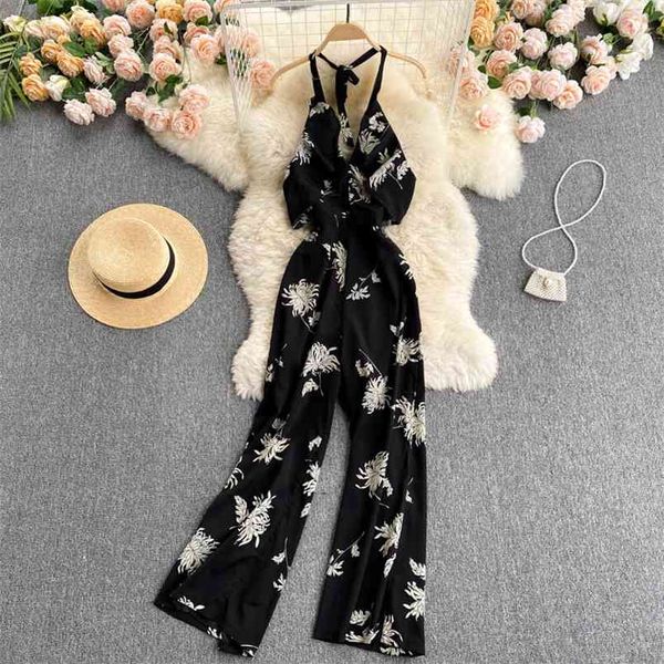 summer style temperament high-end holiday jumpsuit women halter printed wide-leg pants gk721 210506, Black;white 
summer style temperament high-end holiday jumpsuit women halter printed wide-leg pants gk721 210506, Black;white