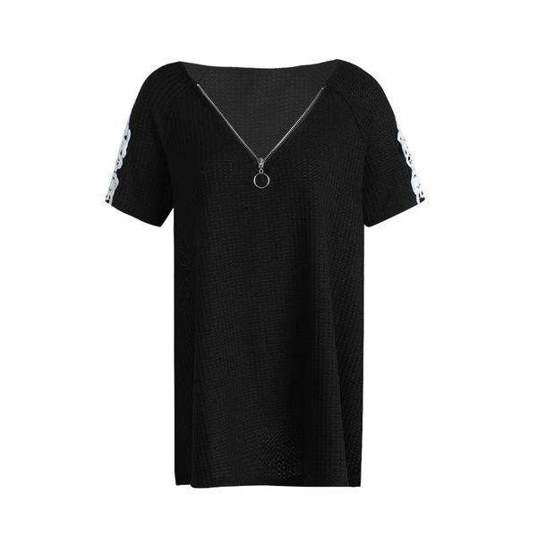 women's swimwear women summer loose t-shirt, adults color block short lace sleeve zipper v-neck pullover, White;black
women's swimwear women summer loose t-shirt, adults color block short lace sleeve zipper v-neck pullover, White;black