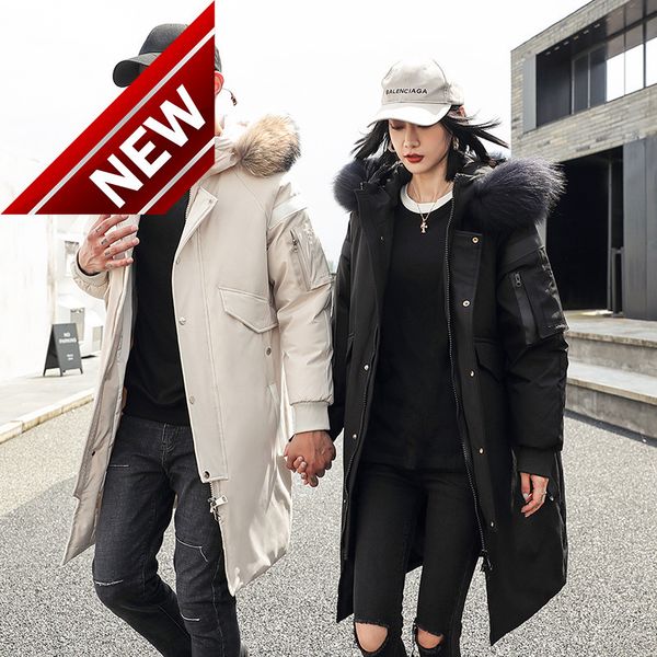 -30 degree winter couple down parkas jacket 90% white duck hooded collar real fur windbreaker warm thicken coat long jackets, Black
-30 degree winter couple down parkas jacket 90% white duck hooded collar real fur windbreaker warm thicken coat long jackets, Black