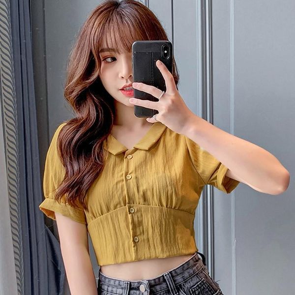women's blouses & shirts slim crop fashion wild solid color blouse summer casual short sleeve lapel shirt women, White
women's blouses & shirts slim crop fashion wild solid color blouse summer casual short sleeve lapel shirt women, White