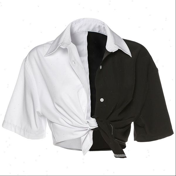 women womens patchwork button casual crop black and white contrast navel drop good quality
women womens patchwork button casual crop black and white contrast navel drop good quality