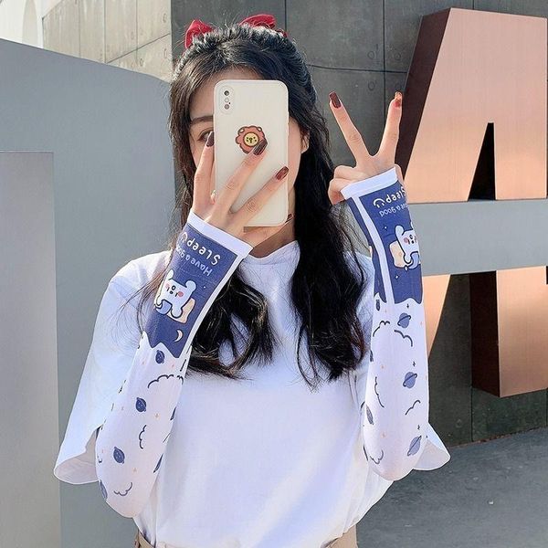 sun protection hand sleeve silk oversleeve women ' gloves summer uv all -matching thin fashion cute five fingers, Blue;gray