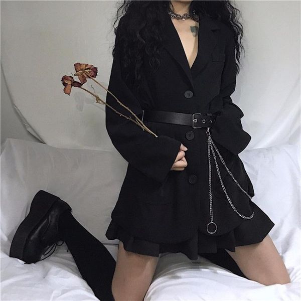 women's suits & blazers 2021 spring womens black blazer coat fashion loose harajuku jacket women belt chain long sleeve vintage suit, White;black
women's suits & blazers 2021 spring womens black blazer coat fashion loose harajuku jacket women belt chain long sleeve vintage suit, White;black