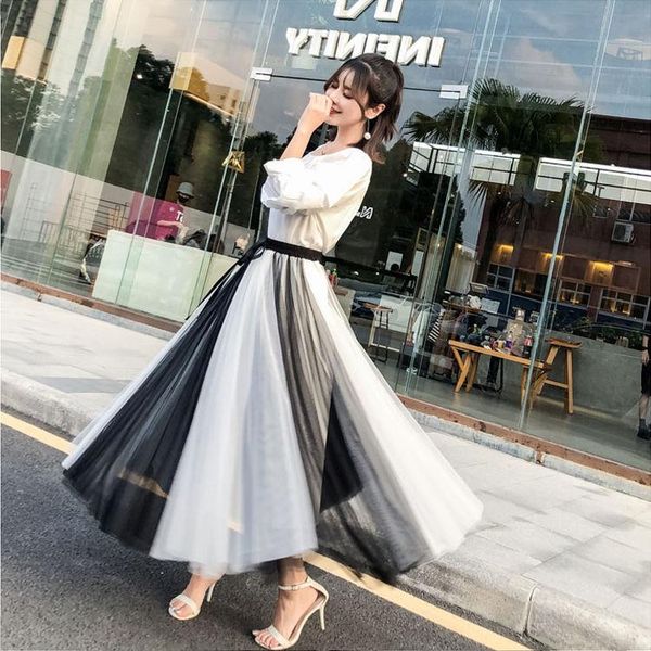 skirts gauze skirt female half length student personality fairy thickened a-line black and white stitching
skirts gauze skirt female half length student personality fairy thickened a-line black and white stitching