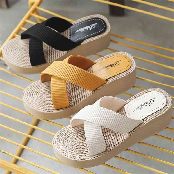 summer leisure women slippers faux hemp sole thick platform wedges heel lightweight casual outdoor beach slides ladies shoes 210619, Black
summer leisure women slippers faux hemp sole thick platform wedges heel lightweight casual outdoor beach slides ladies shoes 210619, Black