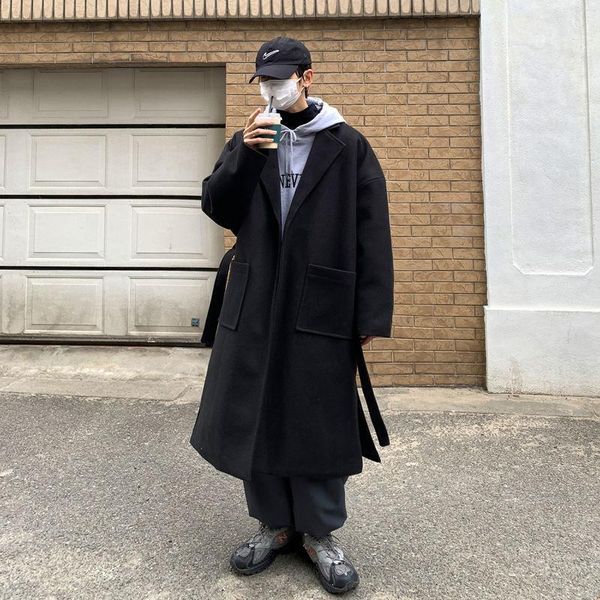 men's wool & blends winter belted woolen coat men warm fashion casual oversized long korean loose cardigan mens overcoat, Black
men's wool & blends winter belted woolen coat men warm fashion casual oversized long korean loose cardigan mens overcoat, Black