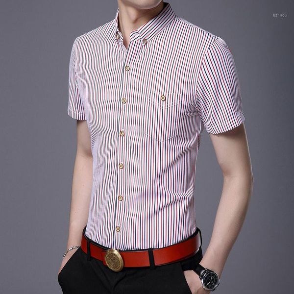 men's casual shirts fit brand summer down slim 2021 button men korean short sleeve striped fashion mens designer clothes, White;black
men's casual shirts fit brand summer down slim 2021 button men korean short sleeve striped fashion mens designer clothes, White;black