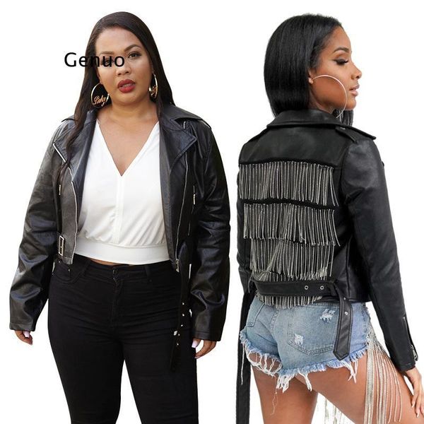 women's jackets fringe coat faux pu leather cropped jacket with belt 2021 spring women long sleeve lapel zipper tassel basic streetwear, Black;brown 
women's jackets fringe coat faux pu leather cropped jacket with belt 2021 spring women long sleeve lapel zipper tassel basic streetwear, Black;brown