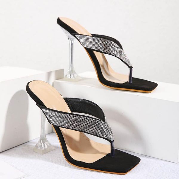 stylish 2021 summer korean version of the sandwich-toe water drill high heel women's one-word sandals slippers, Black
stylish 2021 summer korean version of the sandwich-toe water drill high heel women's one-word sandals slippers, Black