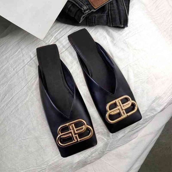 mona same leather 21 summer new fashion flat bottom bb square baotou muller half slippers trendy women, Black
mona same leather 21 summer new fashion flat bottom bb square baotou muller half slippers trendy women, Black