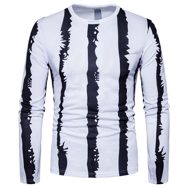 male striped t-shirts long round neck sweater white strip thin, White;black 
male striped t-shirts long round neck sweater white strip thin, White;black