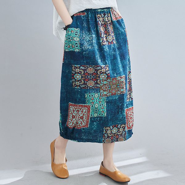 johnature women straight print skirts spring chiese style cotton blend pockets female clothes casual elastic waist skirts 210521, Black
johnature women straight print skirts spring chiese style cotton blend pockets female clothes casual elastic waist skirts 210521, Black