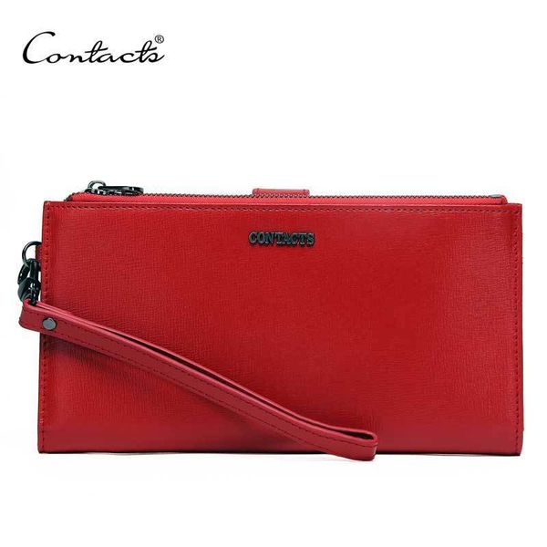 black angel women's leather handbag double zipper long with wrist buckle wallet, Red;black
black angel women's leather handbag double zipper long with wrist buckle wallet, Red;black