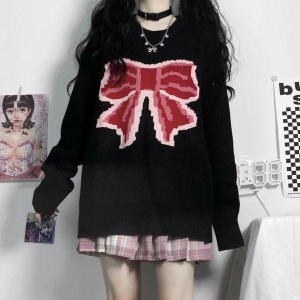women's sweaters korean winter sweet sweater vintage bow printing full sleeve pullovers lazy style harajuku loose woman casual, White;black
women's sweaters korean winter sweet sweater vintage bow printing full sleeve pullovers lazy style harajuku loose woman casual, White;black