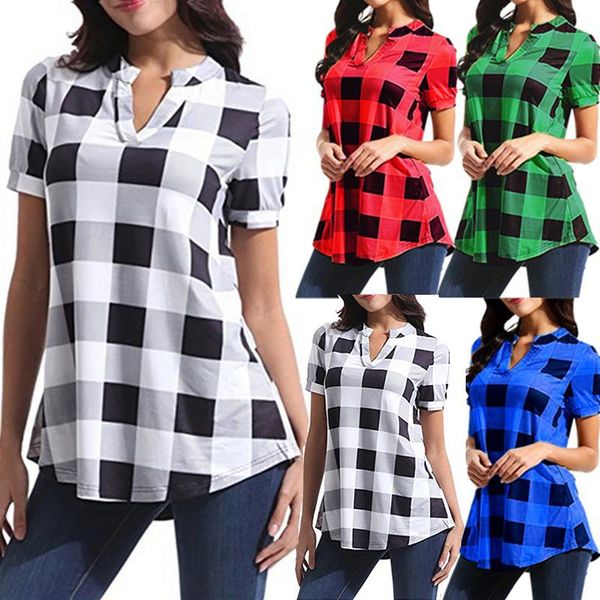 women's blouses & shirts plus size women plaid blouse tshirts casual summer short sleeved v neck fashion clothing blusas drop, White
women's blouses & shirts plus size women plaid blouse tshirts casual summer short sleeved v neck fashion clothing blusas drop, White