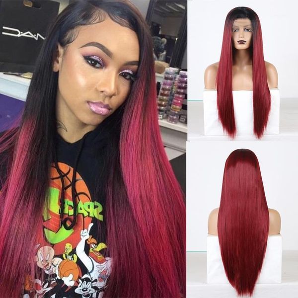long silky straight hair synthetic lace front wig ombre color red wigs for women heat resistant cosplay wig1, Black
long silky straight hair synthetic lace front wig ombre color red wigs for women heat resistant cosplay wig1, Black