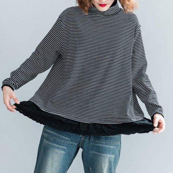 spring women turtleneck striped blouse lace patchwork baggy blusa female casual long sleeve shirt tees oversized 5xl women's blouses &, White
spring women turtleneck striped blouse lace patchwork baggy blusa female casual long sleeve shirt tees oversized 5xl women's blouses &, White