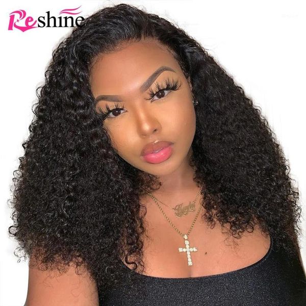 

afro kinky curly wig 13x4 lace front human hair for women reshine mongolian remy glueless wigs1, Black;brown