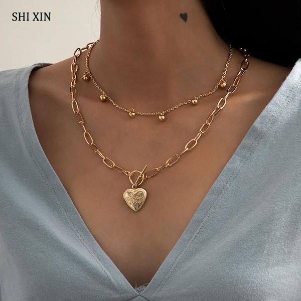 pendant necklaces shixin layered chunky chain with love heart necklace for women gold color small bead choker on the neck jewelry, Silver
pendant necklaces shixin layered chunky chain with love heart necklace for women gold color small bead choker on the neck jewelry, Silver