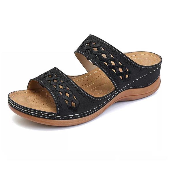 women summer open toe comfy sandals pu slip on 5cm wedges high heels round shallow cutout nation flip flop retro soft bottom, Black
women summer open toe comfy sandals pu slip on 5cm wedges high heels round shallow cutout nation flip flop retro soft bottom, Black