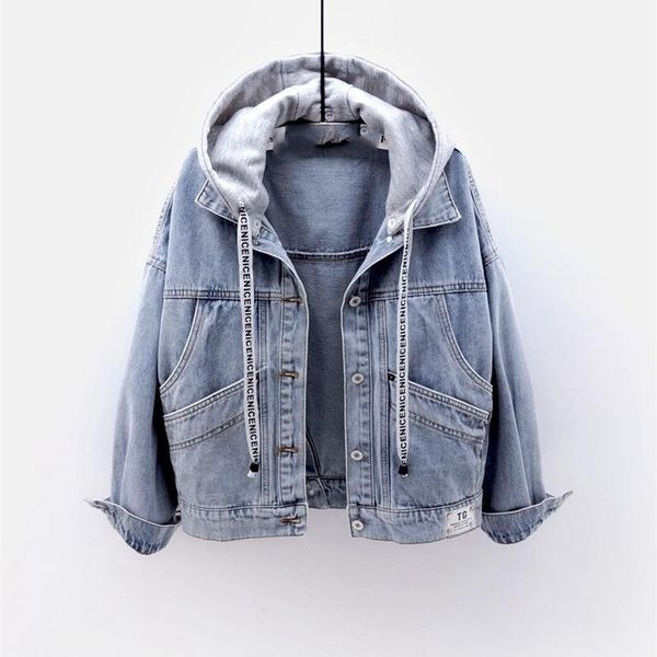 women denim short jacket female oversize outerwear loose bf hooded jeans coat big pocket spring autumn 211126, Black;brown
women denim short jacket female oversize outerwear loose bf hooded jeans coat big pocket spring autumn 211126, Black;brown