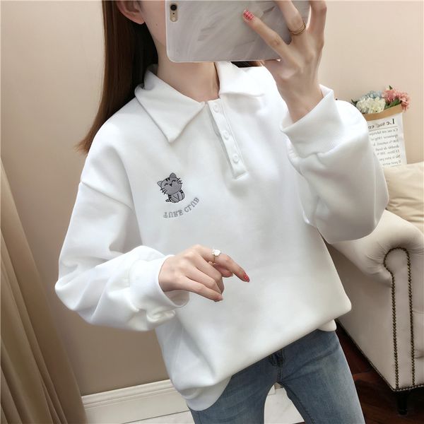 qrwr 2021 spring autumn polo shirt female long sleeve sweatshirt solid color ladies hoodies loose korean embroidery sweatshirt, Black;pink
qrwr 2021 spring autumn polo shirt female long sleeve sweatshirt solid color ladies hoodies loose korean embroidery sweatshirt, Black;pink