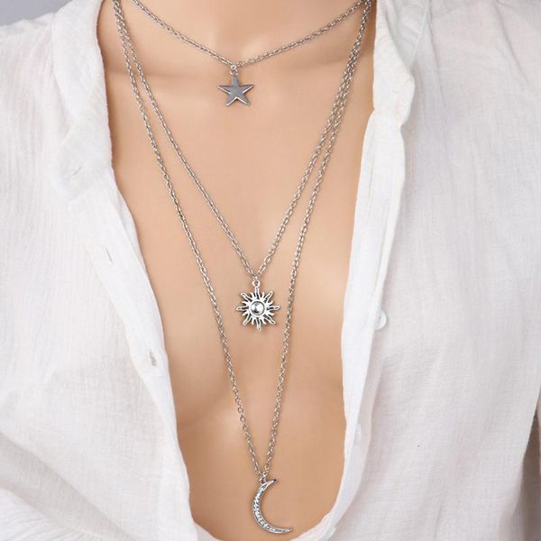 pendant necklaces bohemian style star moon sun necklace retro women's multi-layer chain fashion female party jewelry gifts, Silver
pendant necklaces bohemian style star moon sun necklace retro women's multi-layer chain fashion female party jewelry gifts, Silver