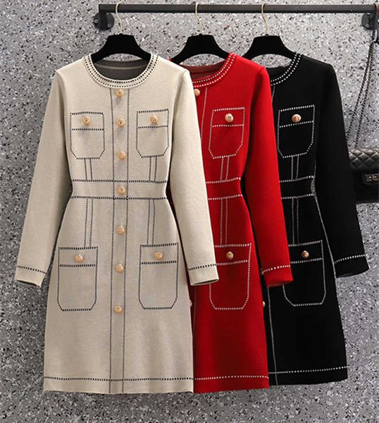 ladies casual knitted dress female 2021 new autumn fashion o-neck gold button deco long sleeve striped sweater dress vestidos y1006, Black;gray
ladies casual knitted dress female 2021 new autumn fashion o-neck gold button deco long sleeve striped sweater dress vestidos y1006, Black;gray