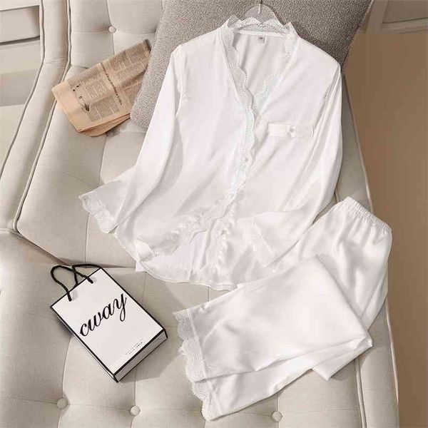 july's song stain lace woman pajamas set pieces spring autumn sleepwear elegant solid color v-neck ice silk homewear 210809, Black;red
july's song stain lace woman pajamas set pieces spring autumn sleepwear elegant solid color v-neck ice silk homewear 210809, Black;red