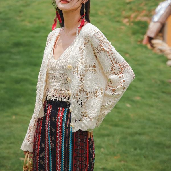 women's knits & tees short design hook flower hollow out thin cardigan korean fashion vintage hand loose casual women cardigans lady ou, White
women's knits & tees short design hook flower hollow out thin cardigan korean fashion vintage hand loose casual women cardigans lady ou, White
