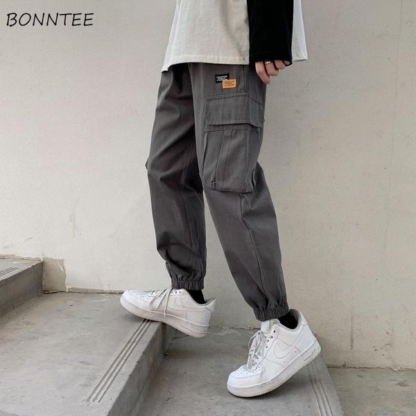 men's pants spring bundle cargo casual men elastic waist high street teens harajuku retro trousers big pockets trends ins handsome, Black