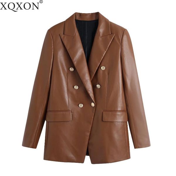 women's suits & blazers women brown faux leather blazer coat vintage double breasted long sleeve female outerwear chic, White;black
women's suits & blazers women brown faux leather blazer coat vintage double breasted long sleeve female outerwear chic, White;black