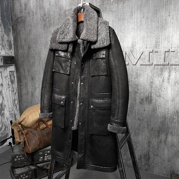 men's leather & faux long witner coat men sheep shearing genuine jacket vintage wool real fur mens clothing pm-w-1723 yy801, Black
men's leather & faux long witner coat men sheep shearing genuine jacket vintage wool real fur mens clothing pm-w-1723 yy801, Black