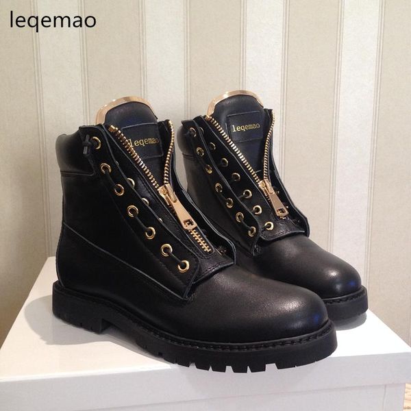 boots fashion brand cool women metal zipper ankle high-full grain cow genuine leather round toe rubber flat motorcycle shoes, Black
boots fashion brand cool women metal zipper ankle high-full grain cow genuine leather round toe rubber flat motorcycle shoes, Black