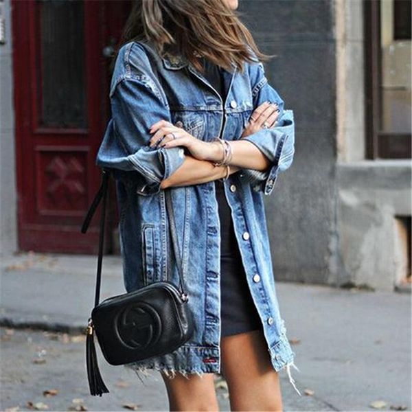 women's jackets women and coats autumn winter fashion blue denim jacket vintage frayed button biker coat ladies clothing, Black;brown 
women's jackets women and coats autumn winter fashion blue denim jacket vintage frayed button biker coat ladies clothing, Black;brown