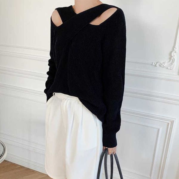 women's sweaters brand design winter women black cross cutout hollow chic pullover sweater fashion loose jumper christmas s930, White;black
women's sweaters brand design winter women black cross cutout hollow chic pullover sweater fashion loose jumper christmas s930, White;black