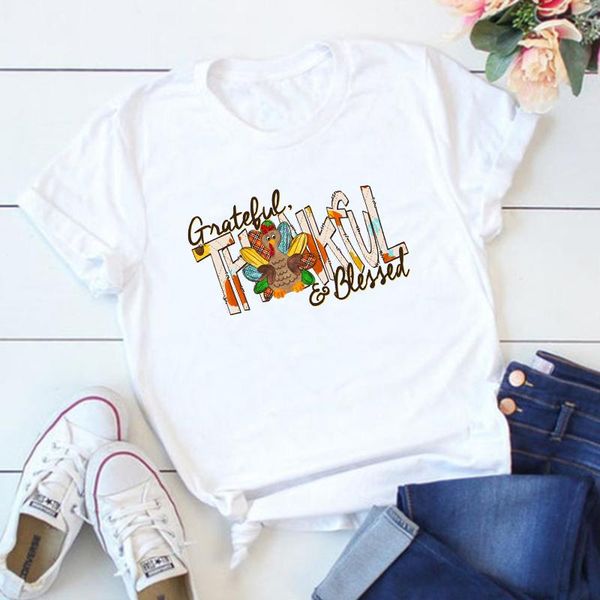 women's t-shirt thankful grateful blessed with turkey shirt thanksgiving fall vibes graphic tee gothic women 100% cotton, White
women's t-shirt thankful grateful blessed with turkey shirt thanksgiving fall vibes graphic tee gothic women 100% cotton, White