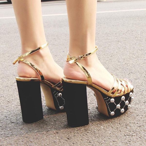 button rivets studs platform chunky high heels sandals ankle strap bling leather crossed strappy open toe party, Black
button rivets studs platform chunky high heels sandals ankle strap bling leather crossed strappy open toe party, Black