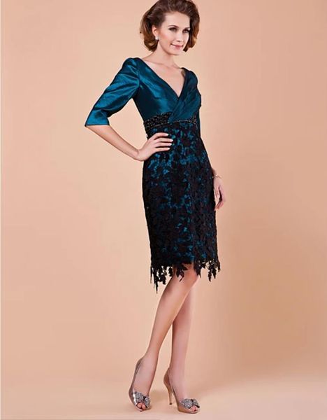 sheath / column mother of the bride dress v neck knee length lace polyester half sleeve with sash criss cross 2021 c062, Black;red 
sheath / column mother of the bride dress v neck knee length lace polyester half sleeve with sash criss cross 2021 c062, Black;red