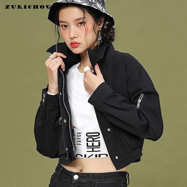female jacket outerwear fashion double-collar design casual long sleeve high waist cropped spring coat women women's jackets, Black;brown
female jacket outerwear fashion double-collar design casual long sleeve high waist cropped spring coat women women's jackets, Black;brown