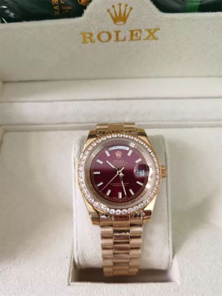 with original box luxury watches 41mm mens 18k yellow gold red dial bigger diamond automatic fashion brand men's watch wristwatch 2813, Slivery;brown
with original box luxury watches 41mm mens 18k yellow gold red dial bigger diamond automatic fashion brand men's watch wristwatch 2813, Slivery;brown