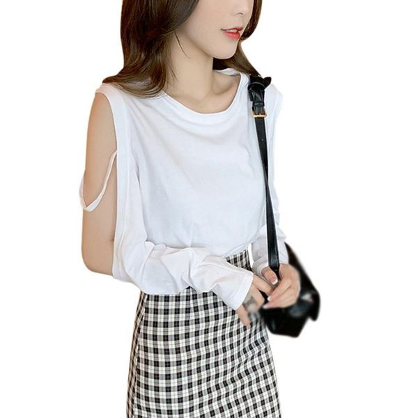 women's t-shirt autumn korean style loose solid color off-shoulder design bottoming long-sleeved tshirts women casual o-neck, White
women's t-shirt autumn korean style loose solid color off-shoulder design bottoming long-sleeved tshirts women casual o-neck, White