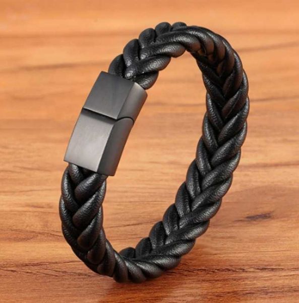men's vintage charm leather braided bracelet stainless steel magnet buckle punk bracelets q0719, Black
men's vintage charm leather braided bracelet stainless steel magnet buckle punk bracelets q0719, Black