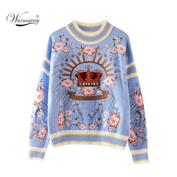 women's sweaters runway luxury winter knitting pullovers floral crown embroidery casual loose blue sweater c-127, White;black
women's sweaters runway luxury winter knitting pullovers floral crown embroidery casual loose blue sweater c-127, White;black