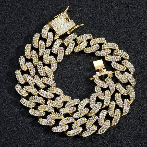 chains hip hop cuban chain 19mm three row diamond domineering men's necklace personality trendy accessories, Silver
chains hip hop cuban chain 19mm three row diamond domineering men's necklace personality trendy accessories, Silver