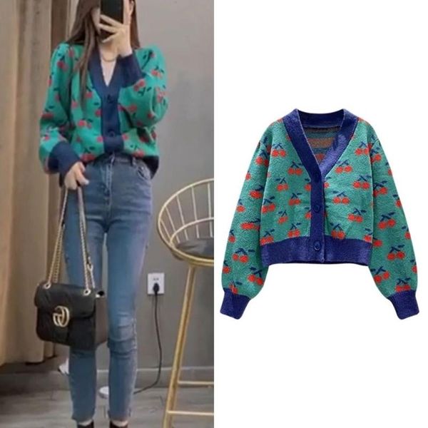 women's knits & tees coarse knitted cardigan jacket women short spring and autumn sweet temperament cherry print fashion loose, White
women's knits & tees coarse knitted cardigan jacket women short spring and autumn sweet temperament cherry print fashion loose, White