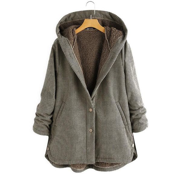 women's wool & blends coat autumn and winter plaid loose plus velvet buttons high street hooded jacket manteau femme, Black
women's wool & blends coat autumn and winter plaid loose plus velvet buttons high street hooded jacket manteau femme, Black
