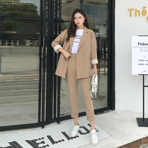 women's suits & blazers 2021 autumn temperament fashion professional set women pant office lady long sleeve blazer with pants work wear, White;black
women's suits & blazers 2021 autumn temperament fashion professional set women pant office lady long sleeve blazer with pants work wear, White;black